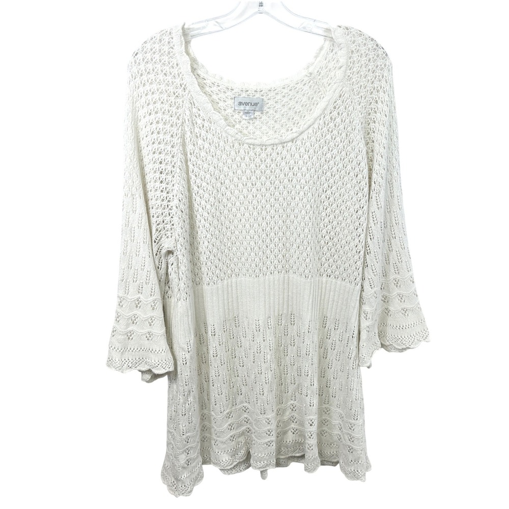 Avenue Plus Size 18/20 Sweater White Crochet Boho Country Cottagecore Wool 854